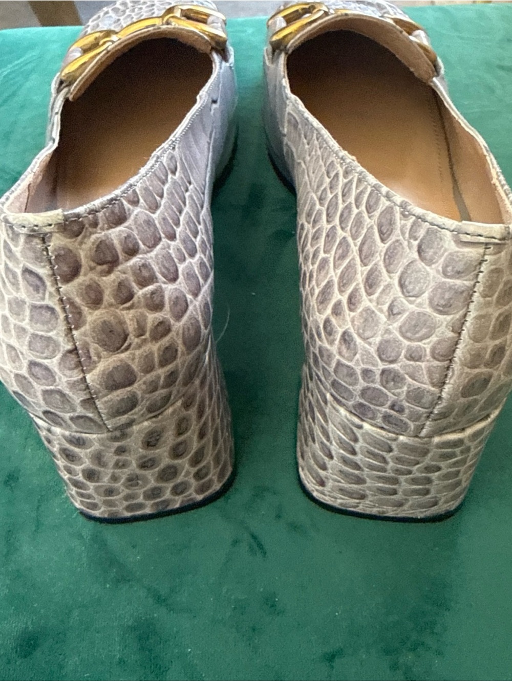 Bibi Lou Anthropologie Gray Horsebit Moc Croc Heels - Picture 7 of 14